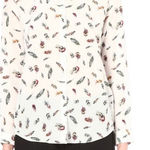 The Kooples 100% Silk Cream Multicolor Boho Feather Print Button Down Top Sz S Photo 0