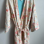 Natori Light Pink Floral Short Tie Front Robe Womens M/L Sleepwear Loungewear Photo 0