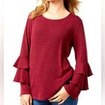 Style & Co long tiered sleeve red and black heathered knit top size small Photo 0