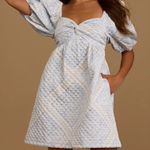 En Saison Aim to Impress Quilted Satin Puff Sleeve Mini Dress in blue print XS Photo 0