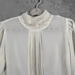 Vintage Glances Blouse M Cream Lace High Neck Pleated Puffy Sleeve Secretary Size M Photo 3