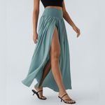 Halara  Stone Blue High Waisted High-Low Ruffle 2-in-1 Flowy Maxi Dress Size S Photo 3