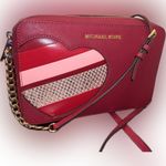 Michael Kors NWOT  Hearts Jet Set Saffiano Leather Red Crossbody Bag Gold Chain Photo 1