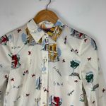 Talbots French Graphic Print Collar Button Down Shirt Top Sz Petite Womens Photo 13