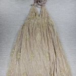 Hello Molly  Gold Sequin Halter Prom Dress Small Open Back Formal High Slit NEW Photo 11