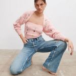 ZARA NWOT  embroidered floral tube knit top size S Photo 3