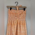 Hale Bob  Elbise Strapless Smocked Tie Neck Halter Midi Dress Orange White Small Photo 1