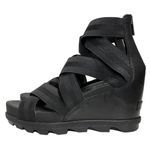 Sorel Joanie II Black Platform Wedge Sandals Sz 9 Elastic Strap Leather Photo 0