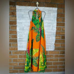 Farm Rio ANTHROPOLOGIE Tropical Leaves Print Halter Maxi Dress XXS Orange Photo 7