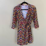 Aryeh  boho stretch 3/4 sleeve multicolor printed wrap mini dress Medium Photo 10