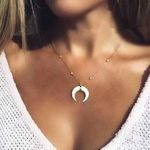 White Horn Pendant Choker Necklace Gold Photo 0