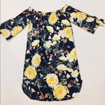 Soprano NWT JCPenny  XS Navy Blue Floral Yellow Rose Tunic Dress Summer Fall Mini Photo 6