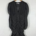 ZARA  Black Dot Draped Ruched Puff Long Sleeve Mini Dress Large Photo 2