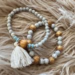 Beaded Cream Gold Pale Blur Beaded Bracelet Duo Photo 15