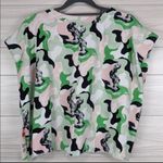 Open Edit NWT Camo Crop Top Muscle LARGE  Green Pink Strong Shoulder Abstract Photo 5