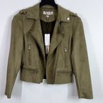 Catherine Malandrino  olive green faux leather moto jacket size small NEW Photo 0