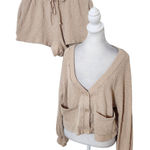 LA Hearts  Beige Textured Knit Cardigan and Shorts Matching Set Size Medium Photo 0