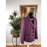 Le Suit  Women Purple Black Tweed Jacket 12 Lapel Notch Collar Pockets 3 Buttons Photo 2