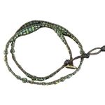 Bohemian Beaded Leather Wrap Bracelet Stones Button Clasp Rustic Earth Tones 21" Green Photo 0