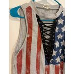 Entro  American‎ Flag Tank Top Lace Up Patriotic Sleeveless Shirt Size S Photo 1