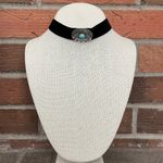 Crushed Velvet Concho Choker Necklace with Faux Turquoise Black Photo 1