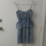 Mimi Chica  Exposed Zip Front Peplum Lace Denim Dress 80s/90s Retro S Coquette Photo 5