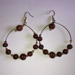 Huge Vintage Wooden Beads Boho Pierced Earrings Brown Photo 0