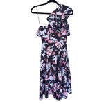 Jason Wu Floral Ruffle Shoulder Midi Dress 0 Black Wedding Guest Event Cocktail Photo 2