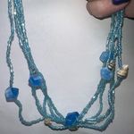 Mermaid Multi Strand Seed Bead, Crystal and Shell Statement Necklace Blue Photo 6