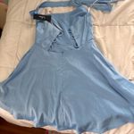 Lulus  Admirably Chic Light Blue Satin Lace-Up Mini Dress with Pockets Photo 4