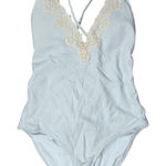 Aerie  One Piece Swimsuit Light Blue Lace Trim Criss Cross Back Size S Photo 0