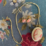 Vintage Cameo Earrings Pin Necklace Brooch Costume Jewelry Gold Photo 0