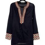 Tory Burch Tunic Long Sleeve Top Navy Size 4 Tribal Beach Cover Embroider Sheer Photo 0