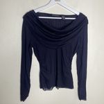Attention Navy Blue Mesh Long Sleeve Ruched Off Shoulder Top Size Medium Photo 2