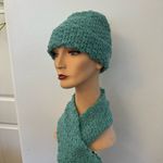 Elegant Teal Knit Scarf and Hat Set – Soft, Warm & Stylish Winter Accessory Green Photo 2