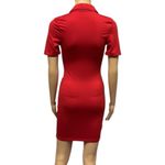 Red Ruched Bodycon Full Button Front Short Sleeve Mini Dress Womens Small Photo 4