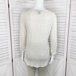 89th & Madison Striped Shirt V Neck Pocket Tee Roll Sleeve Beige White‎ Medium Tan Photo 3
