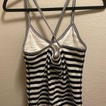 Old Navy  Black & White Striped Ribbed Tank With Built-In Bra Size L Photo 3