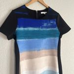 REED Stripe Sky Blue Scuba Dress Stretch Print Artsy Medium Office Party Photo 2