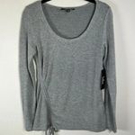 Lulus Womens Cinch Side Shirt Gray Long Sleeve Blouse Stretch Soft Bow Small NWT Photo 0