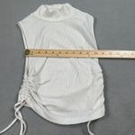 ZARA Tank Top Womens S White Ribbed Mock Neck Sleeveless Ruched Drawstring Top Photo 3