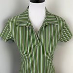 Vintage 90s Uncivilized Green Pinstriped V Neck Short Sleeve Top Small Photo 2