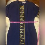 Chetta B  Navy Blue with embroidered Gold design short sleeve dress sz 10 Photo 8