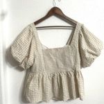 Old Navy  Womens Shirt Blouse Cream White Gingham Plaid Puff Sleeve Plus Size 2X Photo 1