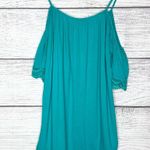 Liberty Love Teal Blue Cold Shoulder Tunic Top with Boho Lace Trim Size Large Photo 4