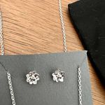Sterling Silver Diamond Pendant Necklace and Earrings Set New Photo 2