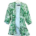 ZARA Linen Blend Green Paisley Print Tie Front Kimono Size Large Beach Resort Photo 0