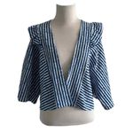 Anthropologie New Nautical Stripe Ruffle Shoulder Open Front Top One Size Photo 1