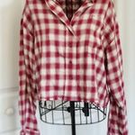 Abound  Red Tibetan Dobby Plaid Crop Long Sleeves Button-Up Shirt Womens Sz Small Photo 0