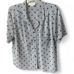 Impressions Vintage Black & White Polka Dot Stripe Blouse Short Sleeve with Shoulder Pads Photo 0